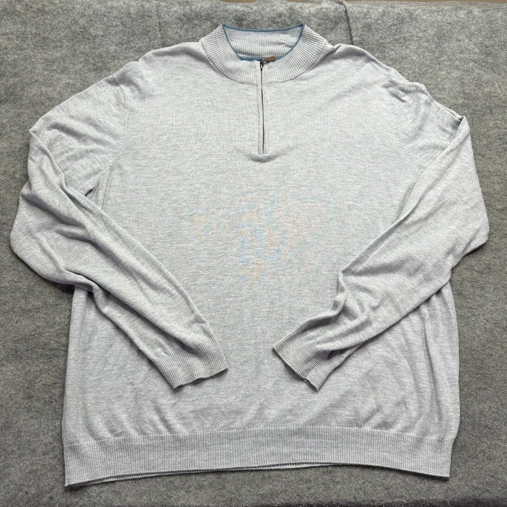 Johnnie-O Sweater 1/4 Zip Gray Ribbed Lightweight Cotton Nylon Silk Men XL
